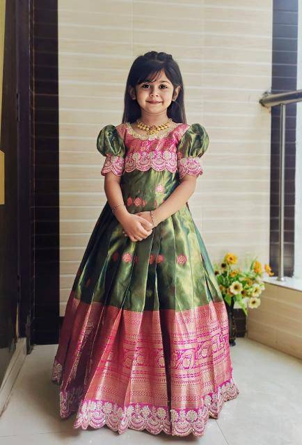 kids gown Simmer silk Green Wholesale children clothing suppliers in Kolkata